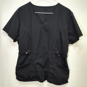 3/$30 Black Mock Wrap Scrub Top Medium